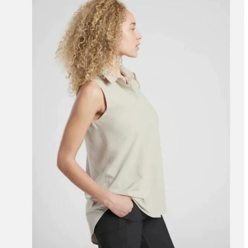Athleta Sleeveless Button-Up Top Pocket Hi-Low Hem Casual Blouse XS